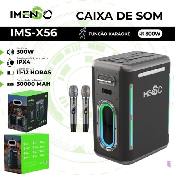 Caixa De Som Karaokê Imenso X56 300w Cor Preto 110v/220v Com Dois Microfones